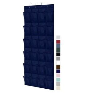GORILLA GRIP Over the Door Shoe Organizer, 24 Large 24 Pockets/4 Hooks, Navy
